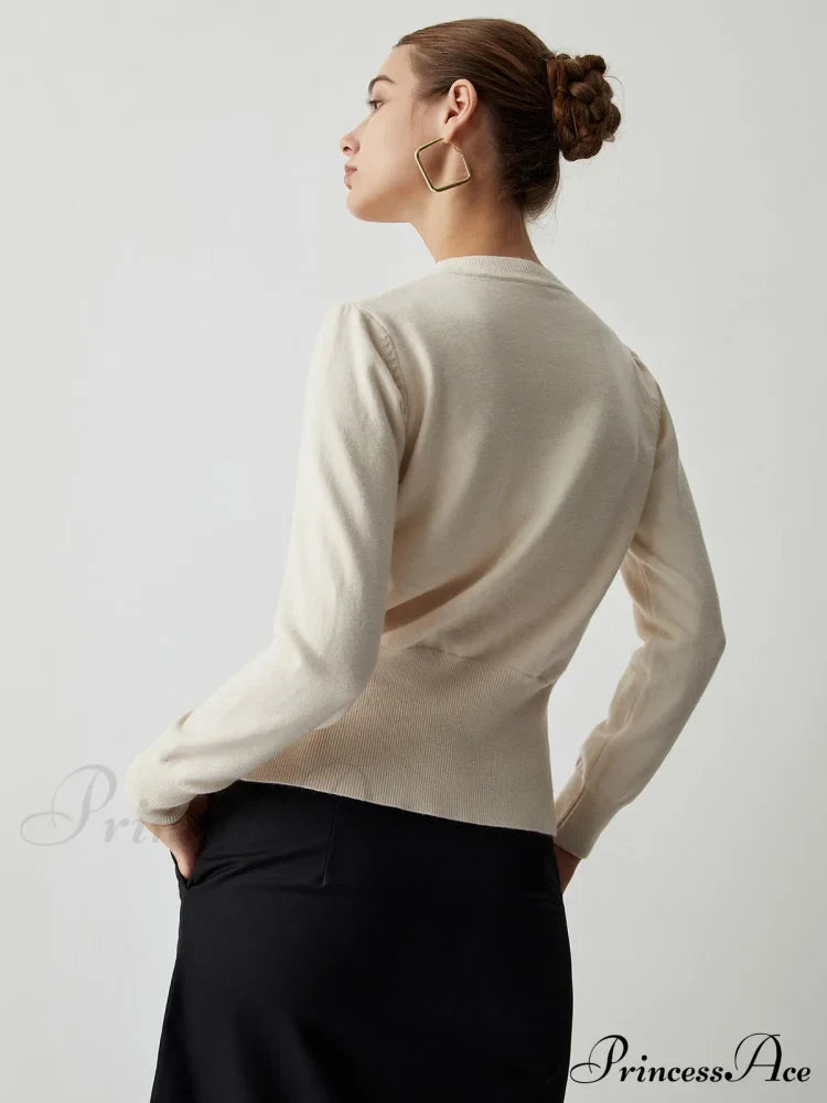 Cream Button Graceful Down Curved Cardigan Sweaters-L