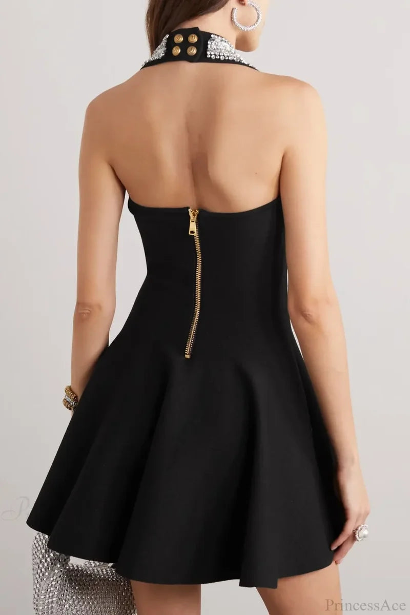 Dazzling Diamonds Halter Mini Party Dress Partydress-241208