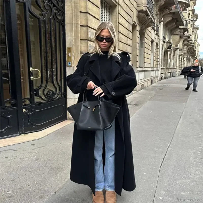 Double-Breasted Belted Oversized Overcoat