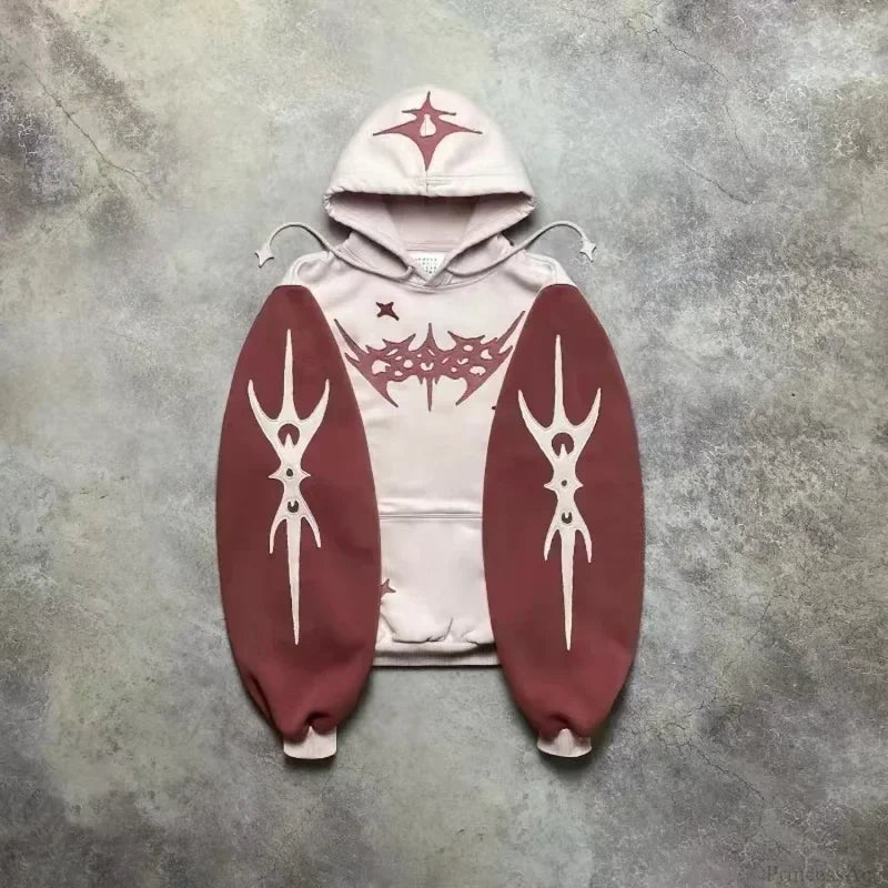 Punk Hip-Hop Embroidered Hoodie Red / S