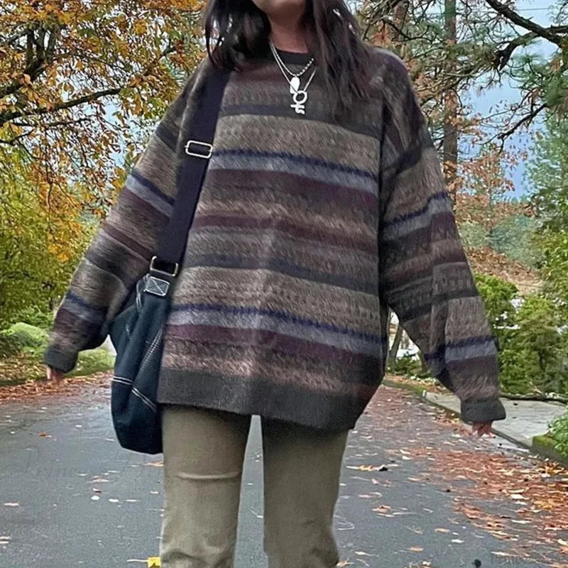 Retro Striped Knit Sweater