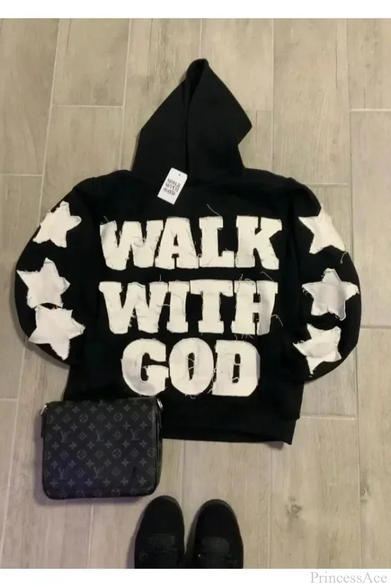Street Style Alphabet Hoodie Black / M