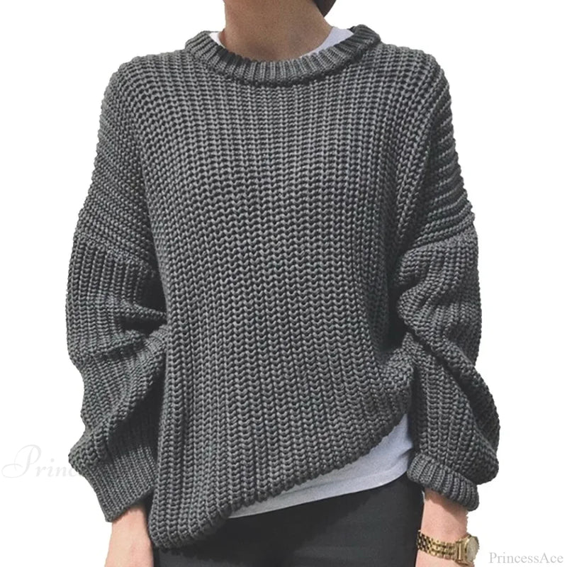 Three - Quarter Sleeve Elegant Khaki Sweater Grey / S