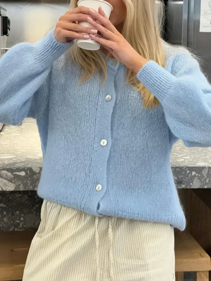 Y2K Knit Casual Cardigan Jacket Blue / S cardiagn-250126
