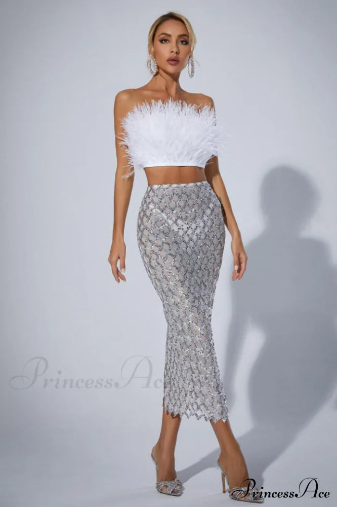Ansley Strapless Feather Mesh Skirt Set | Dress In Beauty