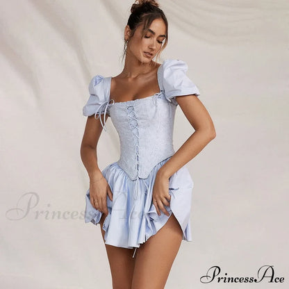 Countryside Summer Puff Charming Sleeve Corset Mini Dress