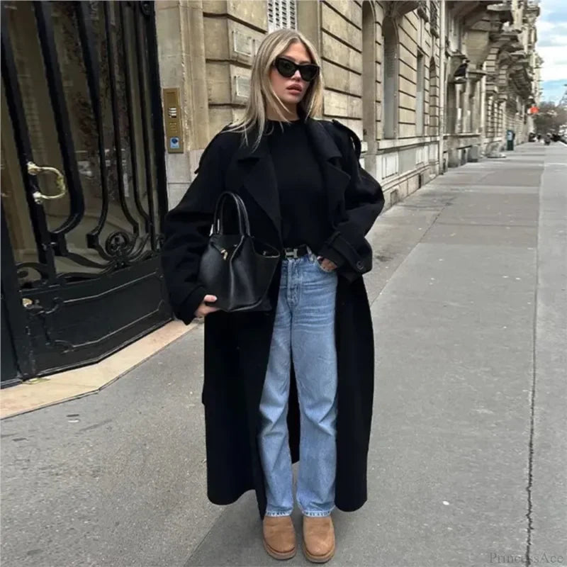 Double-Breasted Belted Oversized Overcoat