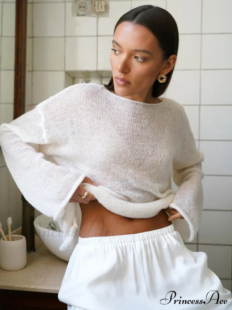 Elegant Cozy Casual Autumnal Loose Fashionable Warm Stylish Jumper Sweater White / M Sweaters-L