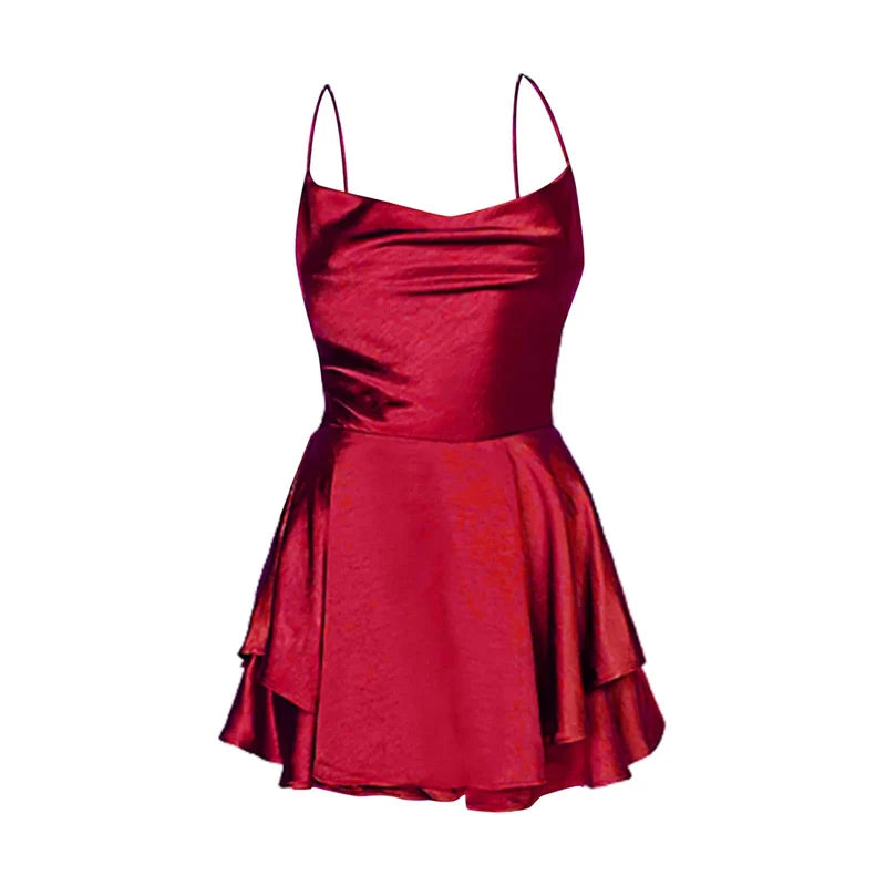 Elegant Sexy Backless Ruffled Halter Red Skirt Summer Evening Party Dresses Christmas Dress