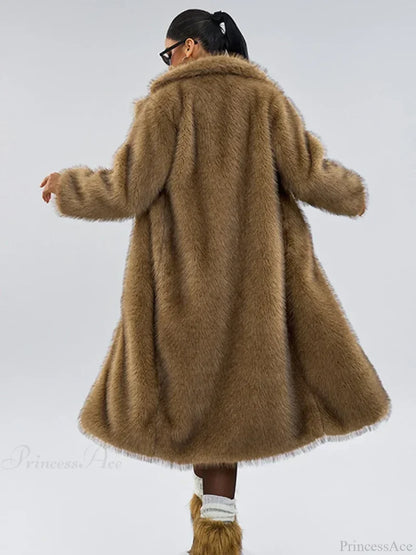 Faux Fur Lapel Loose Long Sleeve Overcoat