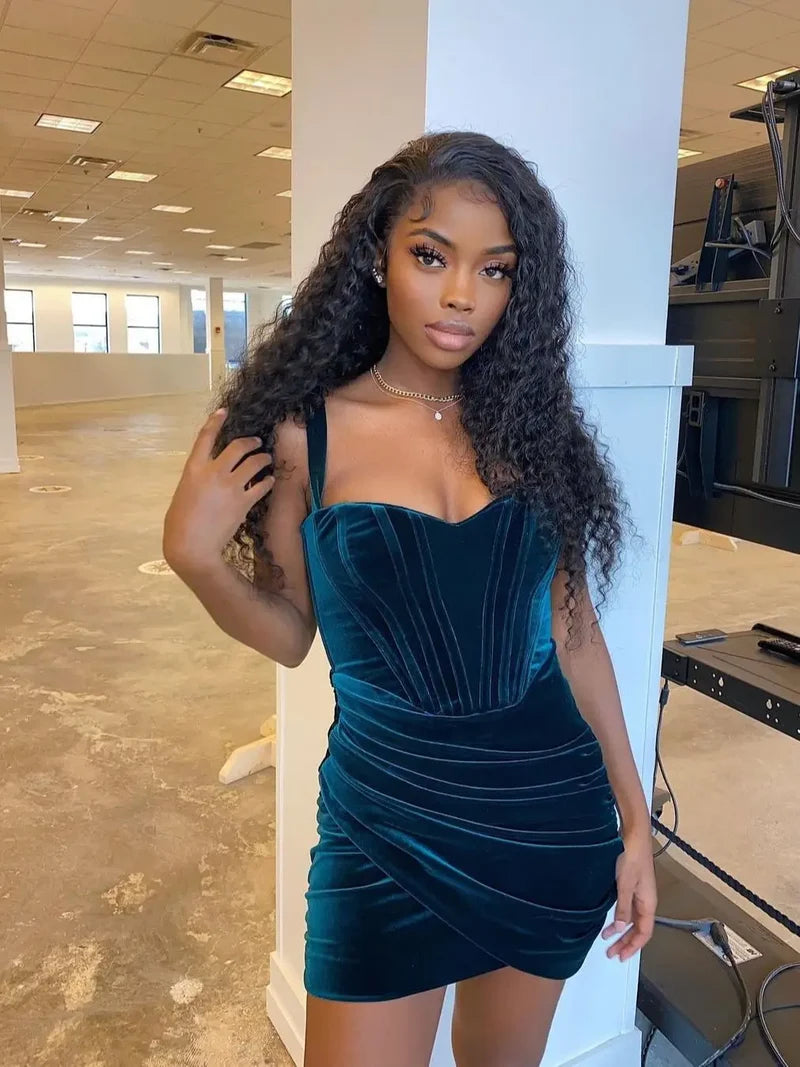 High Quality Summer Velvet Bodycon Dress Green Party Celebrity Evening Christmas Dresses-L