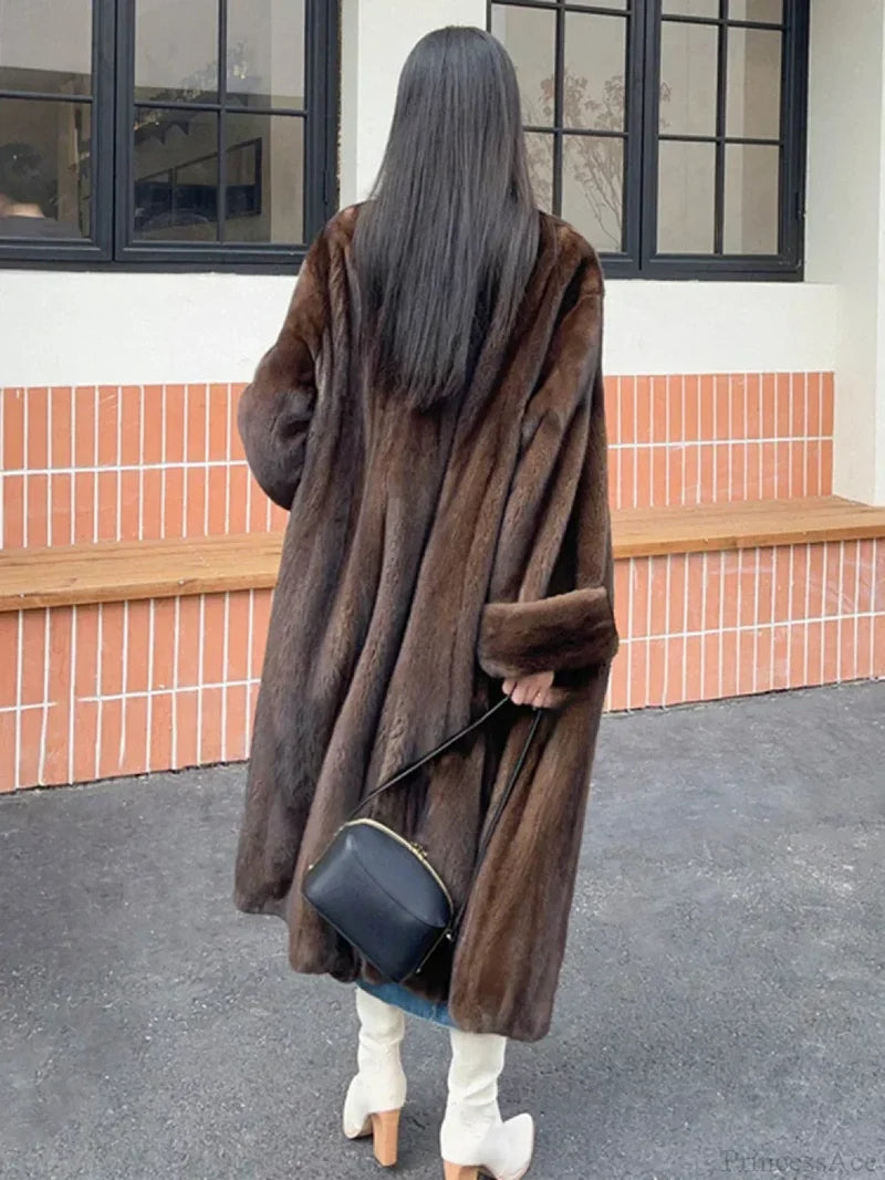 Imitation Mink Lapel Full Sleeve Overcoat Green Fruit Collar / S