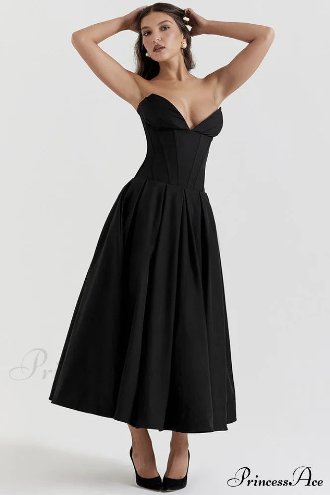 Lady Black Stylish Strapless Midi Dress