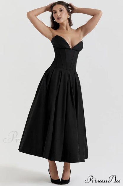 Lady Black Stylish Strapless Midi Dress