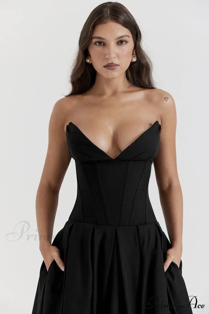Lady Black Stylish Strapless Midi Dress