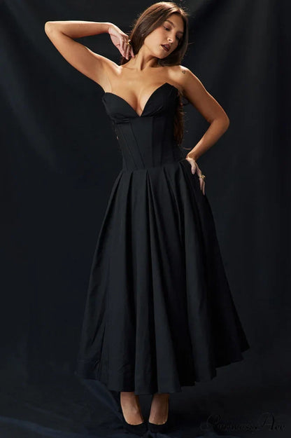 Lady Black Stylish Strapless Midi Dress