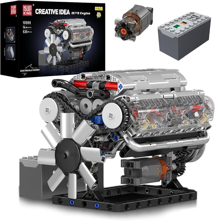 Mould King V8 Engine Building Blocks Sets, MOC Scale Model Kit with Battery and Motor (535 Pcs)