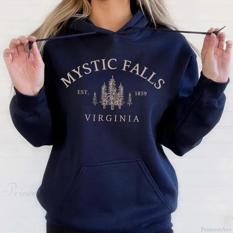 Mystic Falls Virginia Salvatores Vampire Fan Unisex Long Sleeve Christmas Hoodie Navy Blue / S