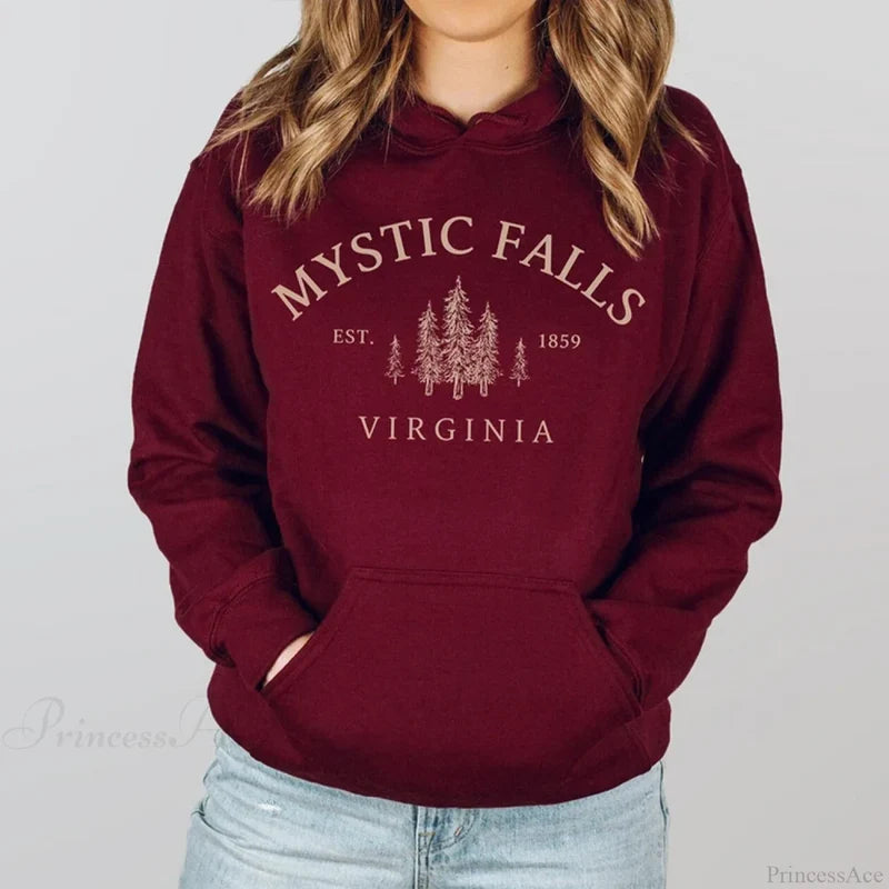 Mystic Falls Virginia Salvatores Vampire Fan Unisex Long Sleeve Christmas Hoodie Maroon / S