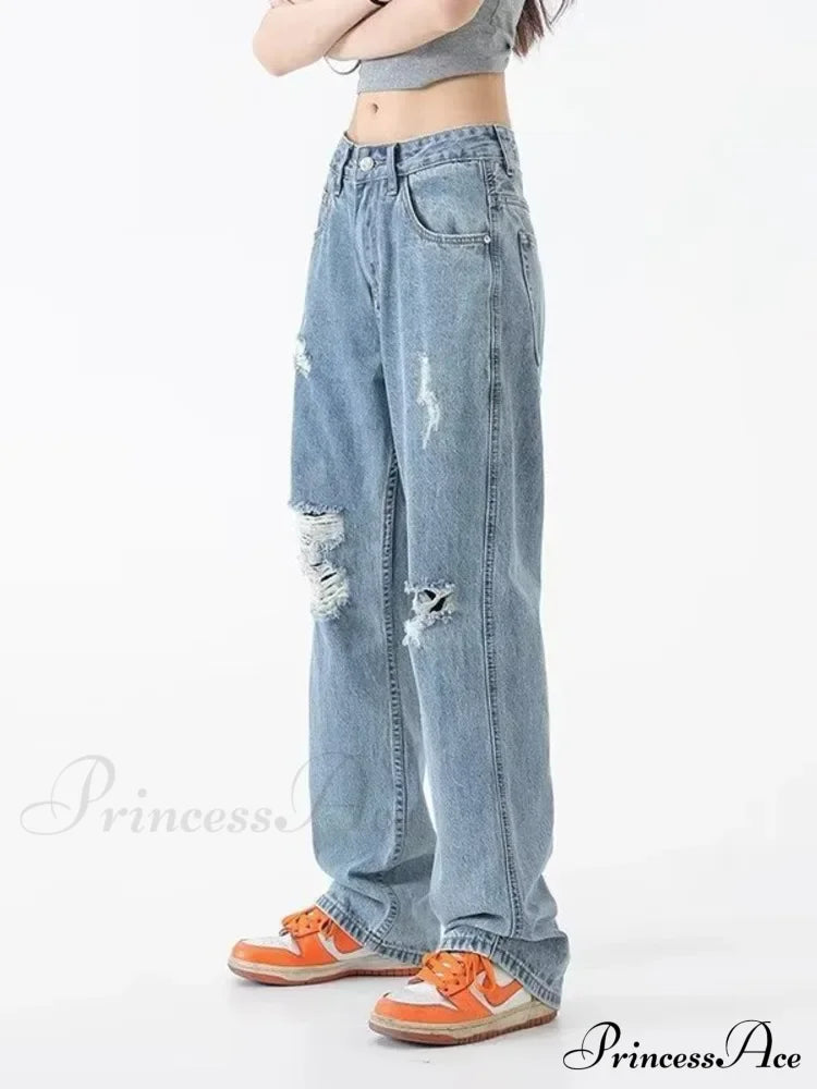 Perforated Jean Summer Thin High Street Trendy Brand Handsome And Loose Fitting Straight Casual