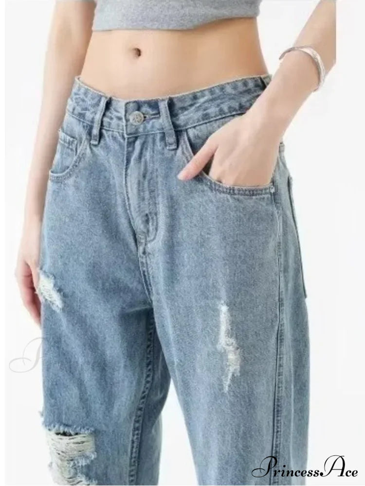 Perforated Jean Summer Thin High Street Trendy Brand Handsome And Loose Fitting Straight Casual