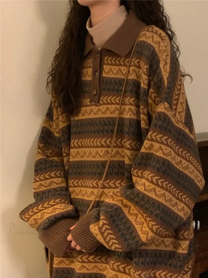 Retro Lazy Style Striped Loose Sweater