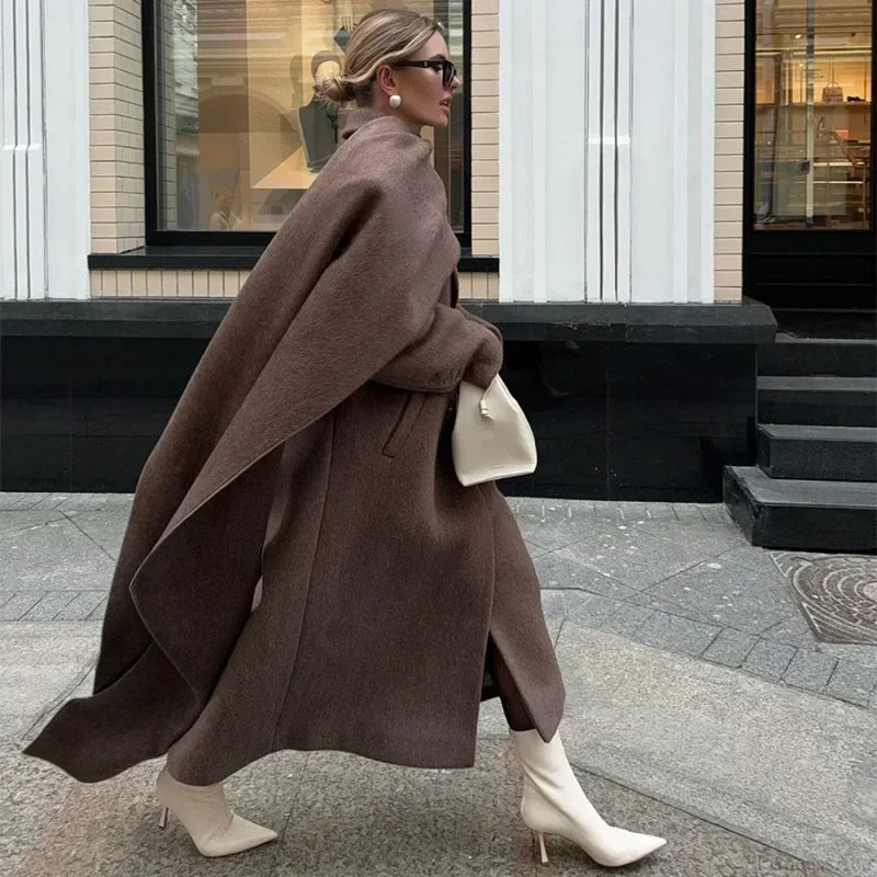 Street Women’s Lapel Double-Breasted Overcoat Brown / S