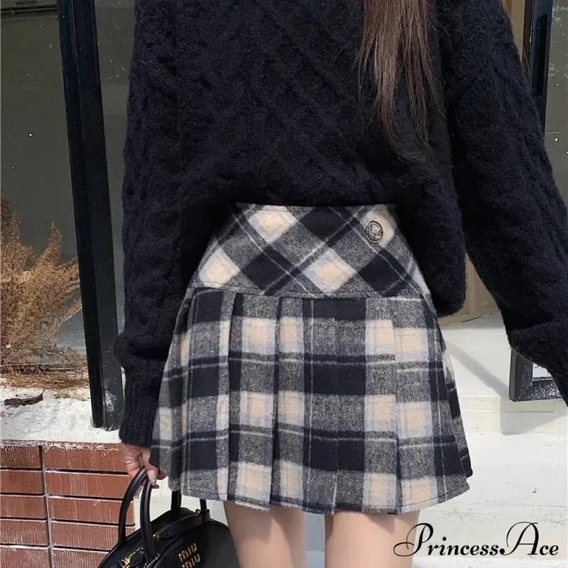 Vintage Sweet Korean Cute Kawaii Stylish Autumn Winter Trendy Mini Skirt